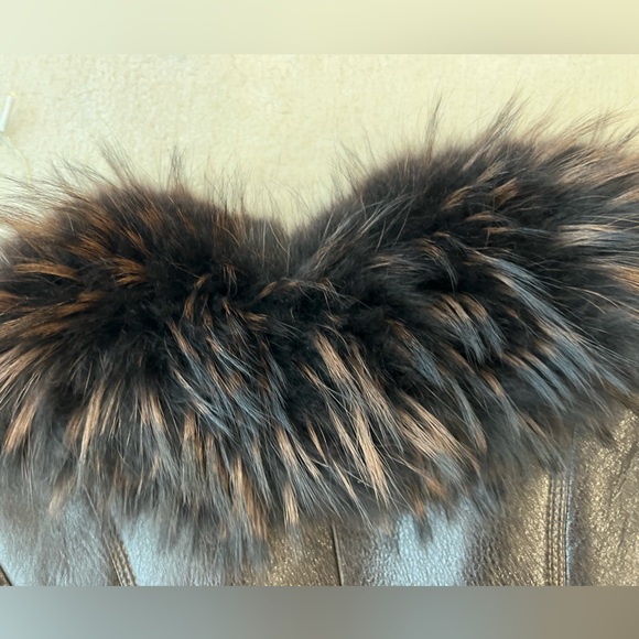 Brown Black Real leather and Real Fur Maxi Coat - Picture 14 of 15